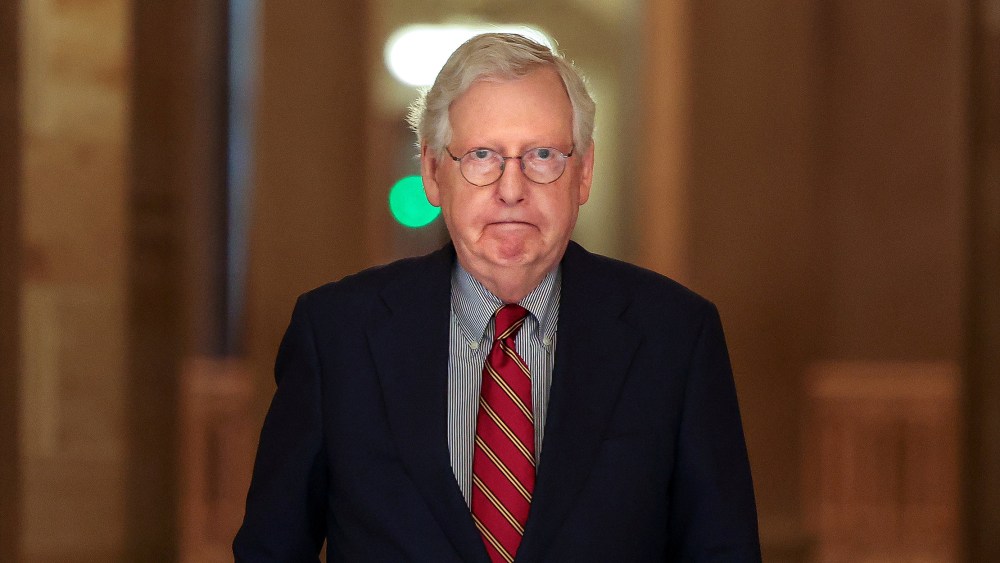 Image: Senate Minority Leader Mitch McConnell walks to the Senate floor on May 17, 2021.