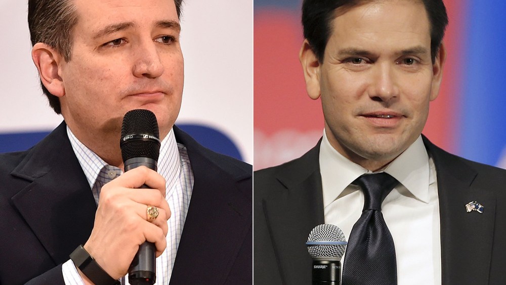 Image: A combination image of Republican presidential candidates Ted Cruz (L) and  Marco Rubio