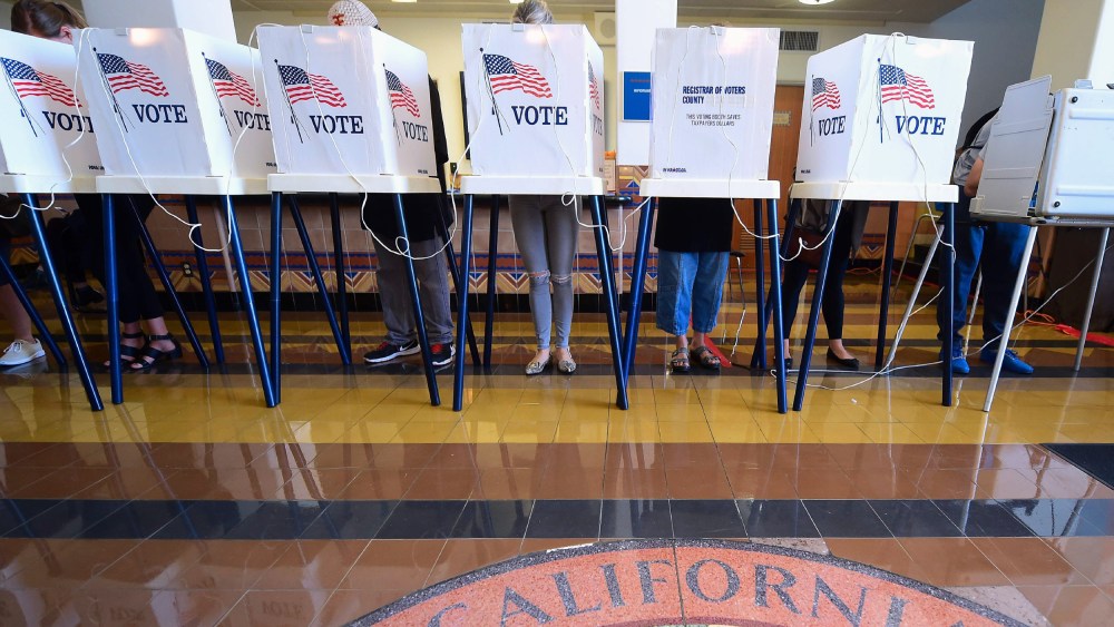Image: People vote in the U.S. presidential election at Santa Monica City Hall
