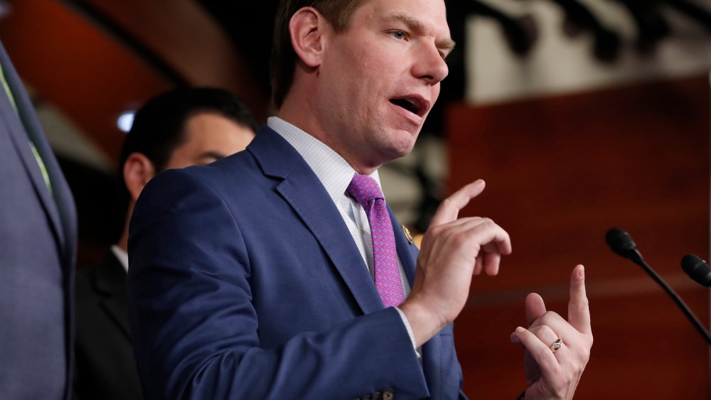 Image: Eric Swalwell speaks during a news conference on Capitol Hill
