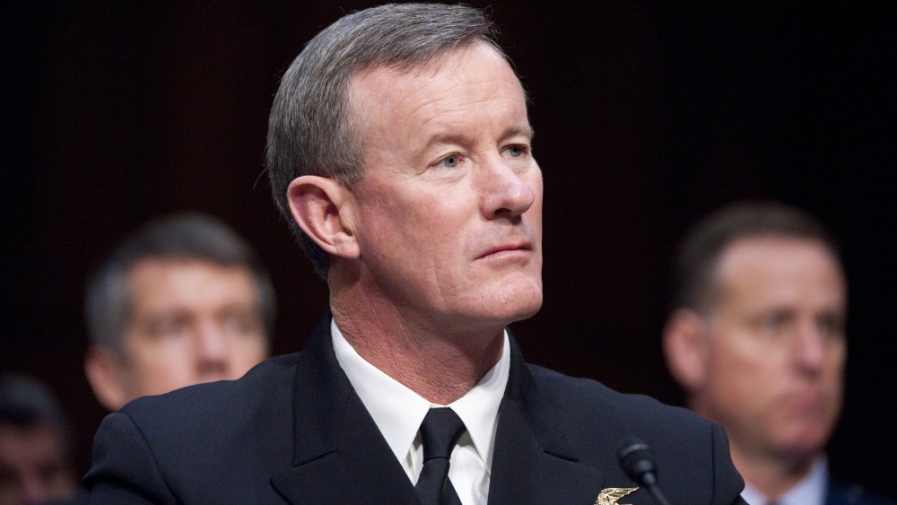 Navy Admiral Bill McRaven testifies during a Senate Armed Services Committee hearing in 2012.