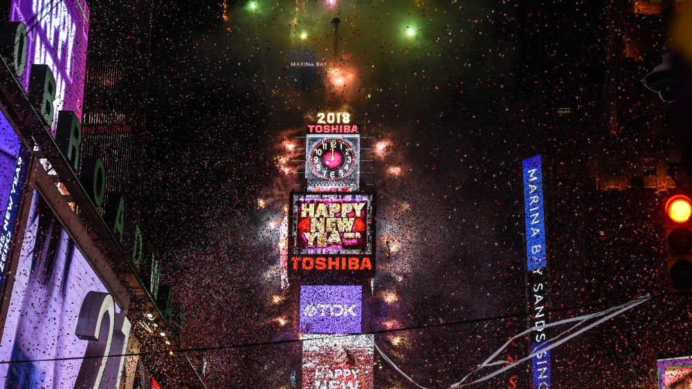 Image: Fireworks explode in Times Square on New Year's Eve on January 1, 2018.