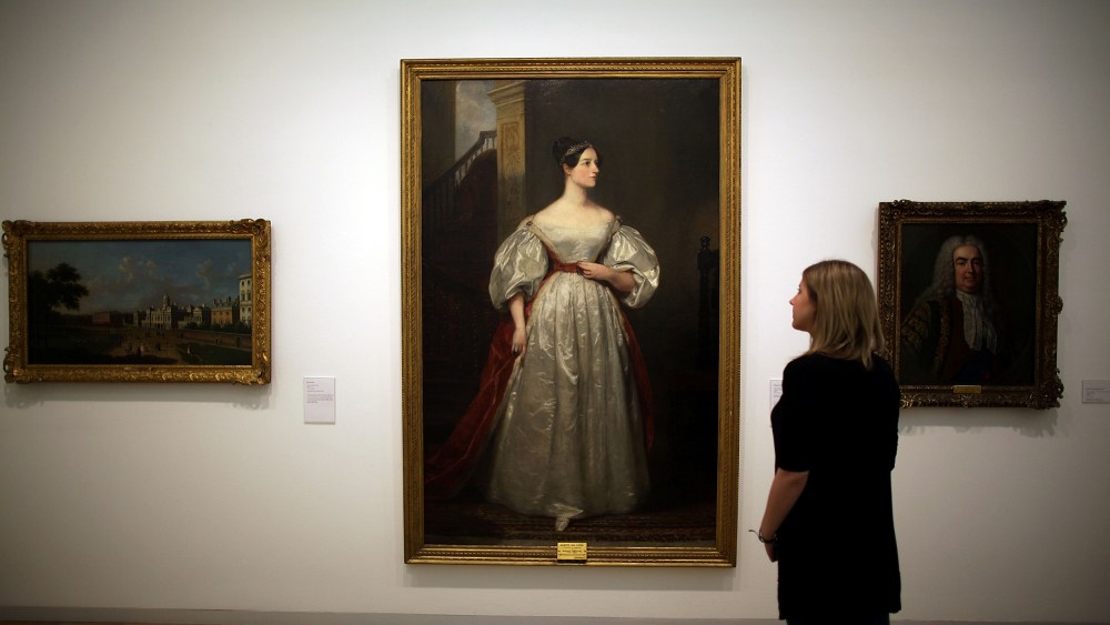 Image: A gallery employee looks at Margaret Carpenter's painting "Ada Lovelace (1815-1852)" at the Whitechapel Gallery exhibition in London on March 9, 2012.