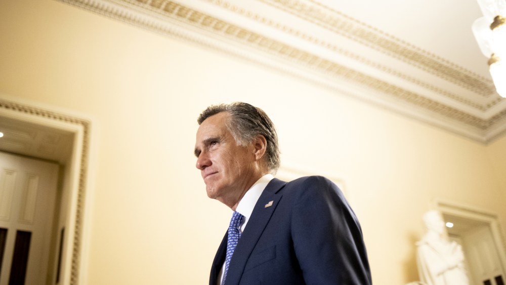 Image: Sen. Mitt Romney, R-Utah, leaves the State of the Union address on Feb. 5, 2019.