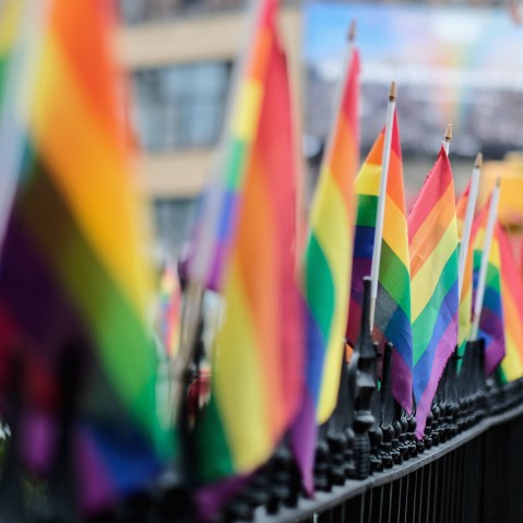Image: Pride rainbow flags outside the Stonewall Inn in New York City