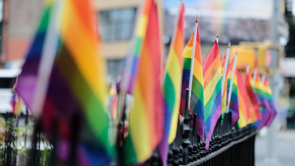 Image: Pride rainbow flags outside the Stonewall Inn in New York City