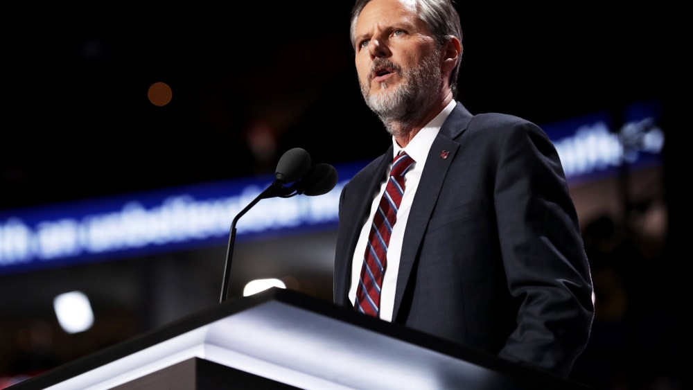 Image: Jerry Falwell Jr. speaks at the Republican National Convention in Ohio on July 21, 2016.