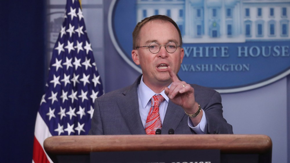 Image: AActing White House Chief of Staff Mick Mulvaney takes questions during a news briefing at the White House