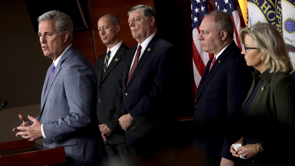 Image: House Minority Leader Rep. Kevin McCarthy, R-Calif., speaks at a press conference with other minority representatives at the Capitol on Oct. 29, 2019.