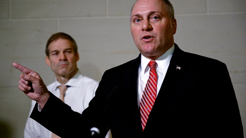 Image: House Minority Whip Steve Scalise speaks with the media in the Capitol on Oct. 29, 2019.