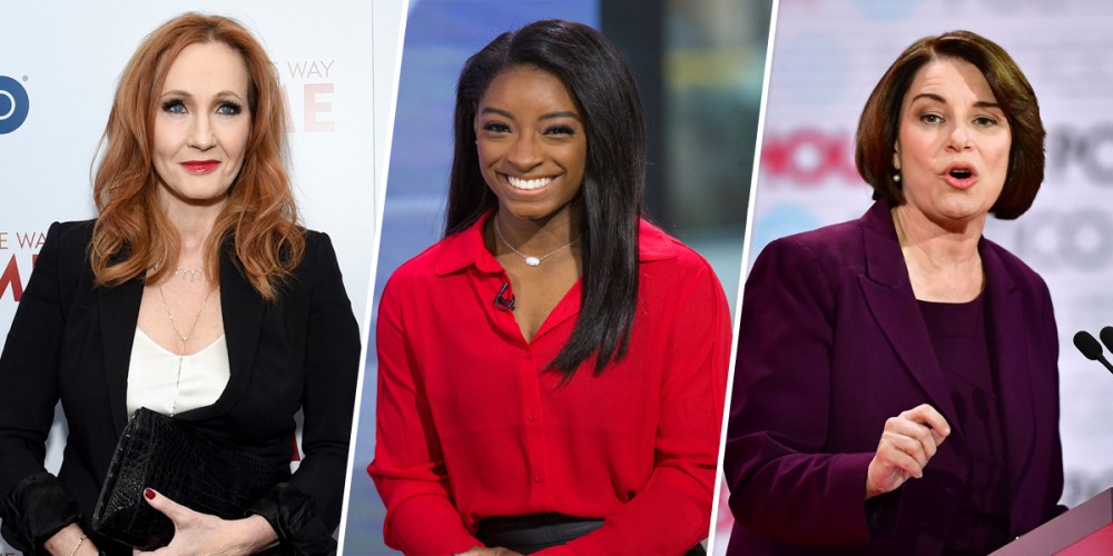JK Rowling, Simone Biles, and Amy Klobuchar.