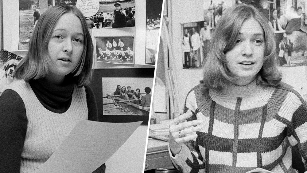 Image: Melissa Ludtke, a writer for Sports Illustrated, is shown on the job in her office in New York in 1978; and Stephanie Salter of Sports Illustrated in her office in 1973.