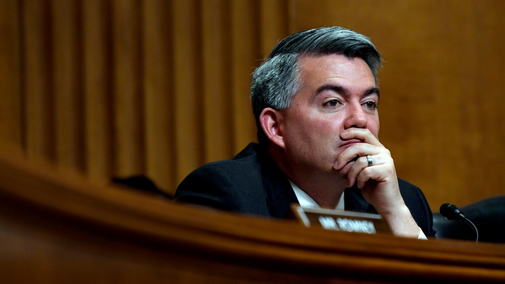 Image: Sen. Cory Gardner, R-Colo., listens to testimony during a hearing on Capitol Hill on April 10, 2019.