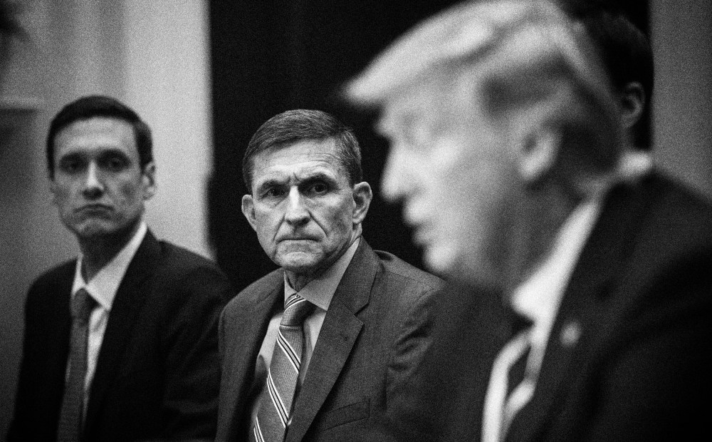Image: National security adviser Michael Flynn listens to President Donald Trump in the Roosevelt Room of the White House on Jan. 31, 2017.
