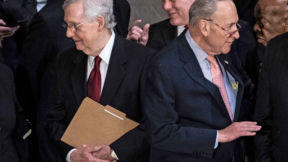 Senate Majority Leader Mitch McConnell and Senate Minority Leader Chuck Schumer before a memorial service for Rep. Elijah Cummings, D-Md., at the U.S. Capitol on Oct. 24, 2019.
