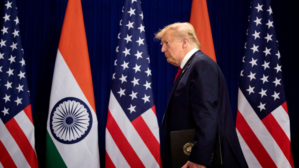 Image: President Donald Trump arrives for a news conference in New Delhi, India, on Feb. 25, 2020.