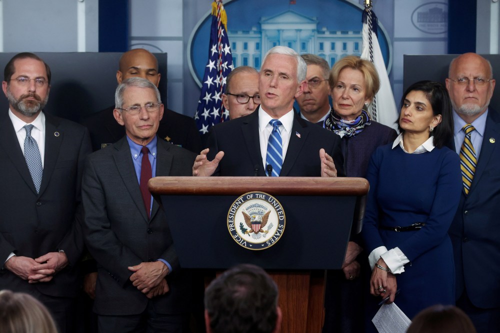 Image: Vice President Mike Pence addresses reporters during his daily Coronavirus Task Force news briefing at the White House