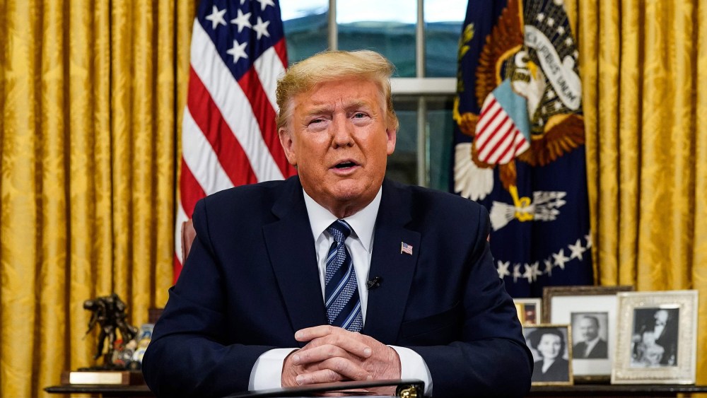 Image: President Donald Trump addresses the Nation from the Oval Office about the widening novel coronavirus (Covid-19) crisis on March 11, 2020.