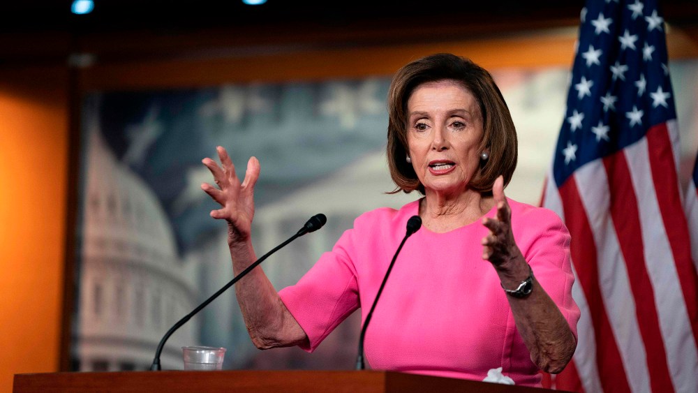 Image: House Speaker Nancy Pelosi speaks with reporters during her weekly press conference at the U.S. Capitol,