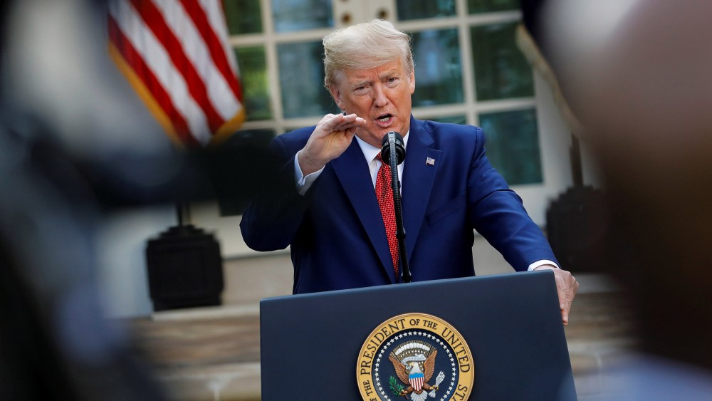 Image: President Donald Trump speaks during a news conference in the Rose Garden of the White House