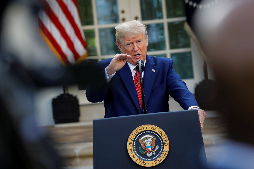 Image: President Donald Trump speaks during a news conference in the Rose Garden of the White House