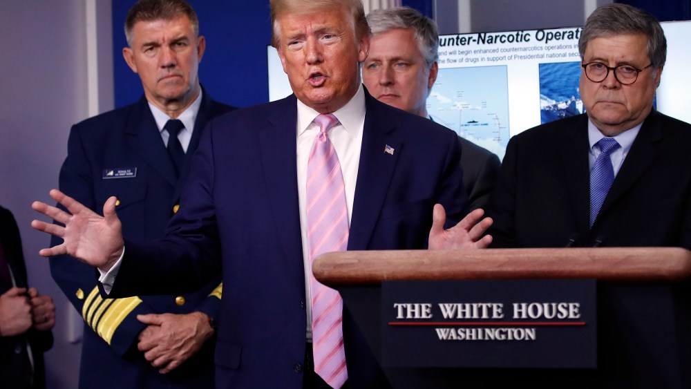 Image: President Donald Trump speaks about the coronavirus in the James Brady Press Briefing Room of the White House