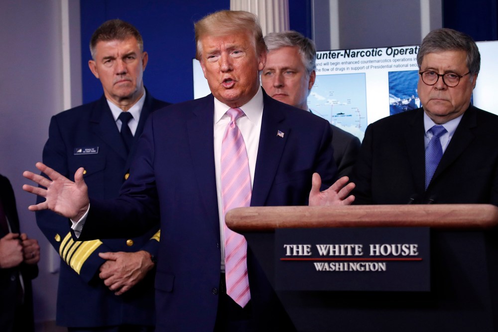 Image: President Donald Trump speaks about the coronavirus in the James Brady Press Briefing Room of the White House