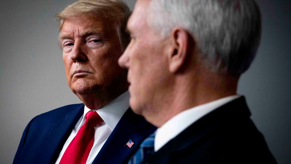 Image: President Donald Trump and Vice President Mike Pence at a coronavirus task force briefing at the White House on April 3, 2020.