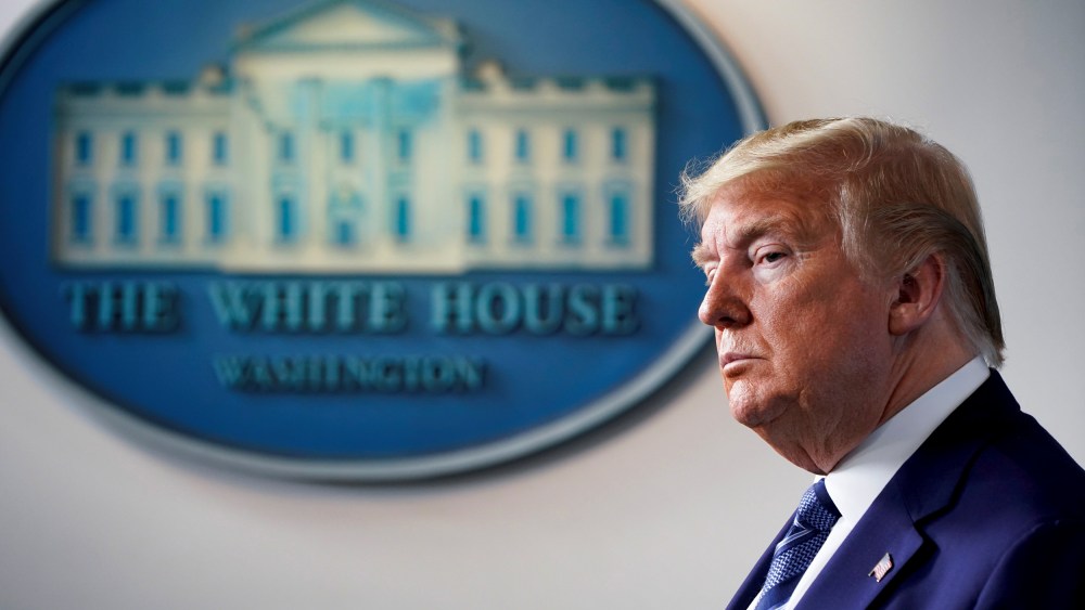 Image: President Donald Trump at a coronavirus task force briefing at the White House on April 5, 2020.
