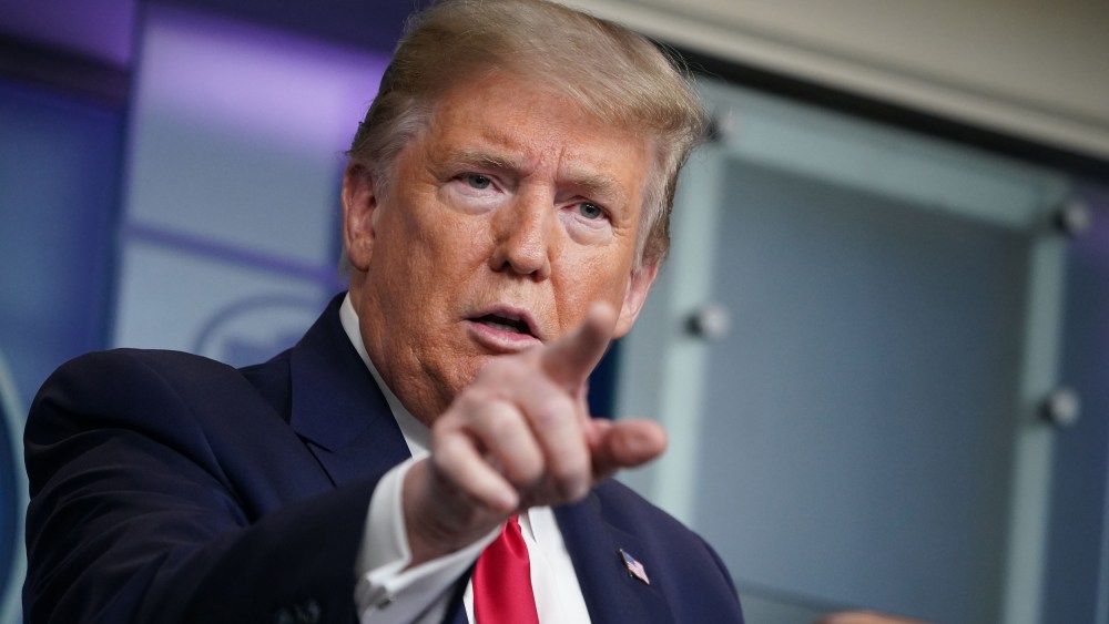 President Donald Trump speaks during the daily briefing on the novel coronavirus at the White House on April 13, 2020.