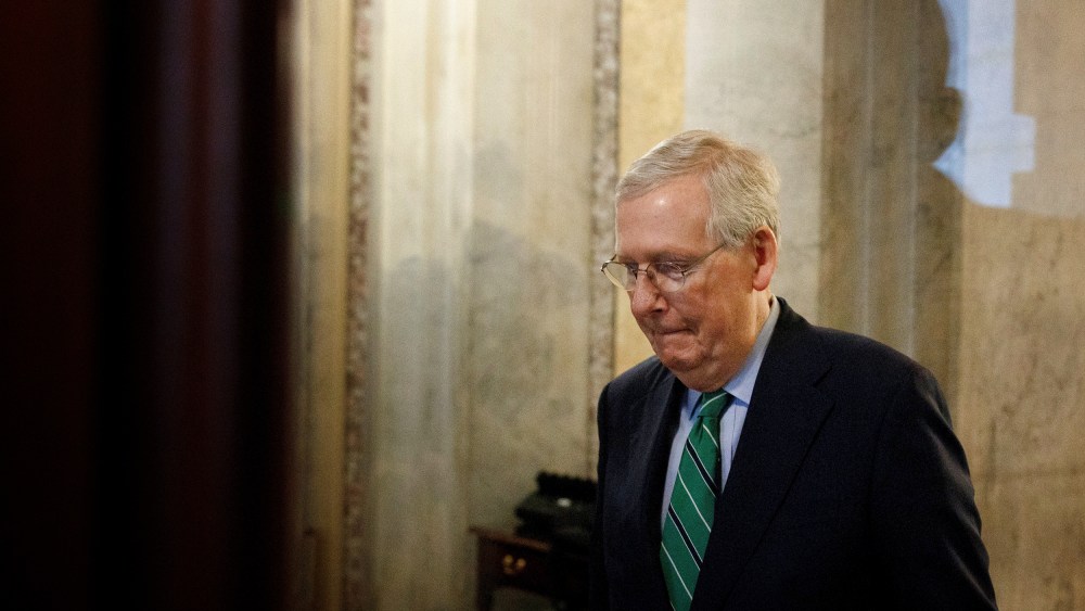Image: Senate Majority Leader Mitch McConnell leaves Capitol Hill on April 16, 2020.