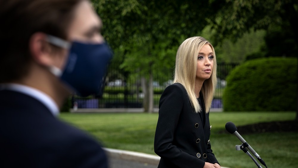 Image: White House Press Secretary Kayleigh McEnany speaks with reporters on May 14, 2020.