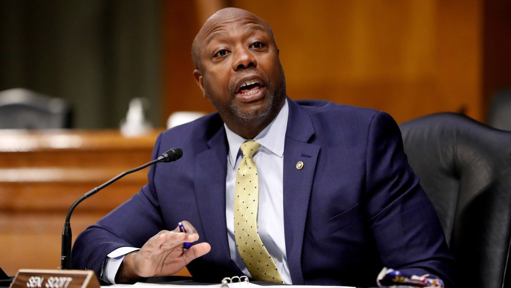 Image: Sen. Tim Scott (R-SC) speaks during a Senate Health Education Labor and Pensions Committee hearing on new coronavirus disease (COVID-19) tests, on Capitol Hill.