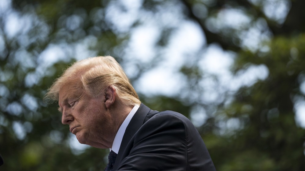 Image: President Donald Trump speaks during a news conference in the Rose Garden of the White House