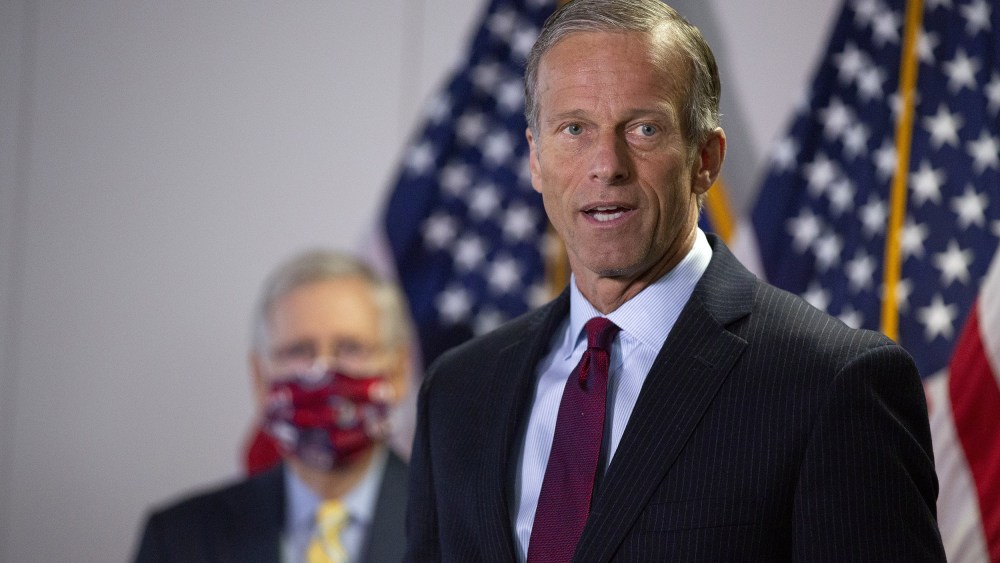 Image: Sen. John Thune (R-SD) speaks during a press conference following the weekly Senate Republican policy luncheon in the Hart Senate Office Building on June 30, 2020.