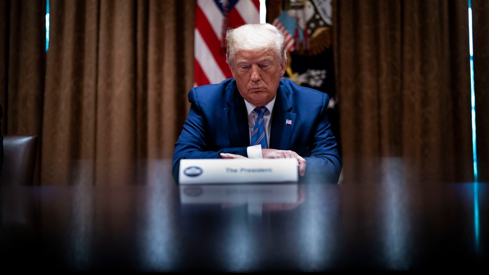 President Donald Trump listens during a round-table discussion at the White House on June 15, 2020 in Washington, DC.