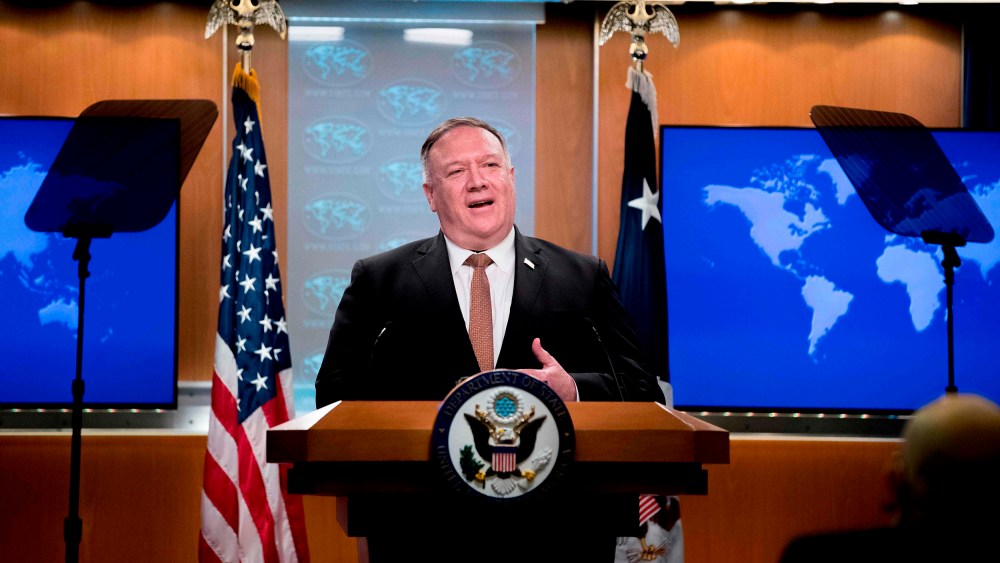 Image: Secretary of State Mike Pompeo speaks during a news conference at the State Department in Washington