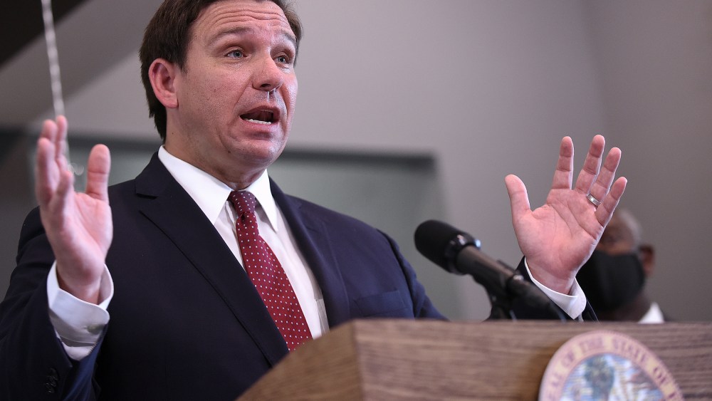 Florida Governor Ron DeSantis speaks during a press