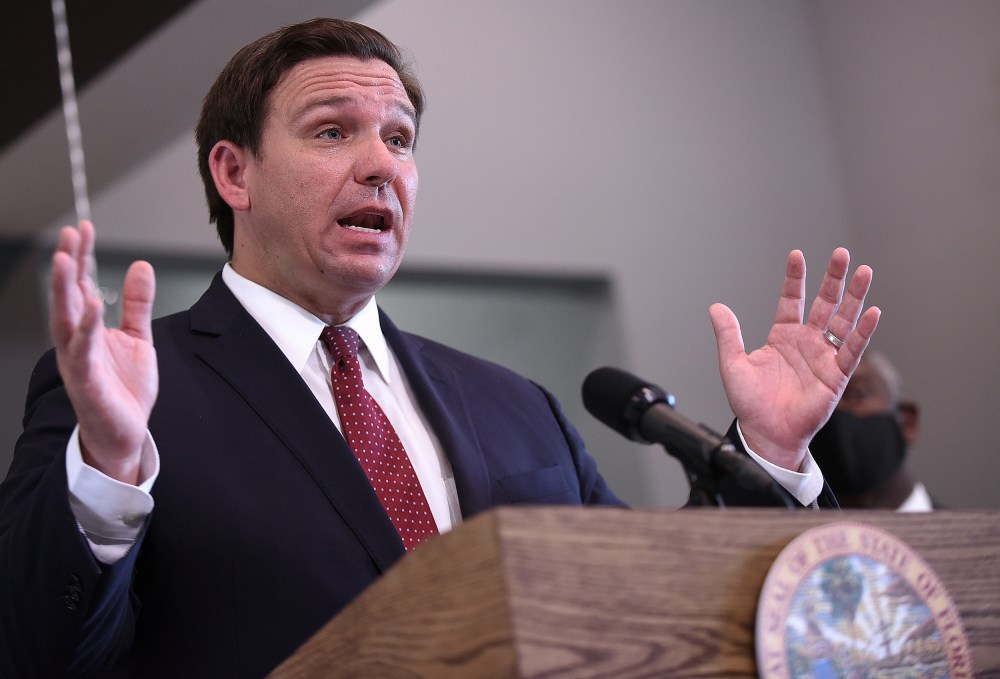 Florida Governor Ron DeSantis speaks during a press