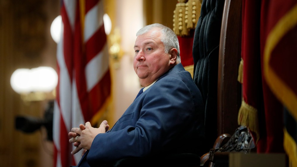 Ohio State Representative Larry Householder (R), of District 72, stands at the head of a legislative session as Speaker of the House in Columbus on Oct. 30, 2019.