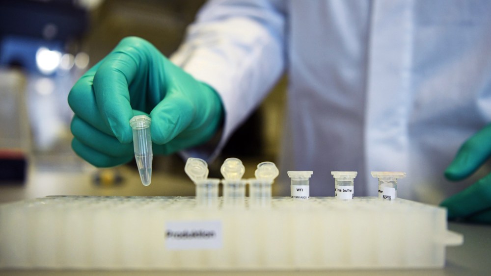 Image: FILE PHOTO: Employee Philipp Hoffmann, of German biopharmaceutical company CureVac, demonstrates research workflow on a vaccine for the coronavirus (COVID-19) disease at a laboratory in Tuebingen