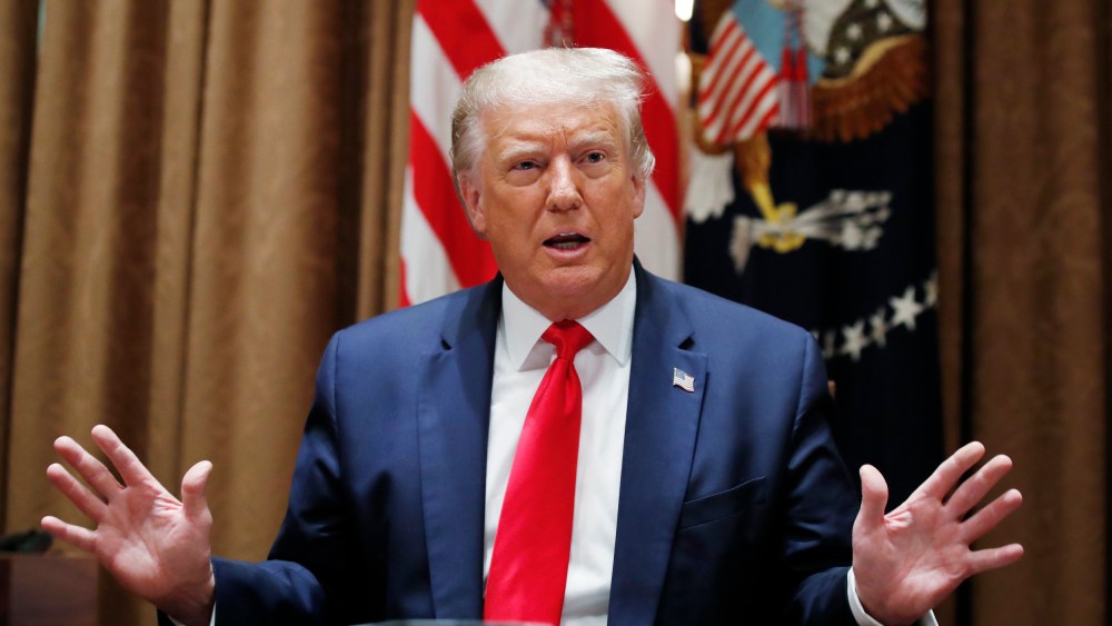President Donald Trump speaks during a meeting at the White House on Aug. 3, 2020.