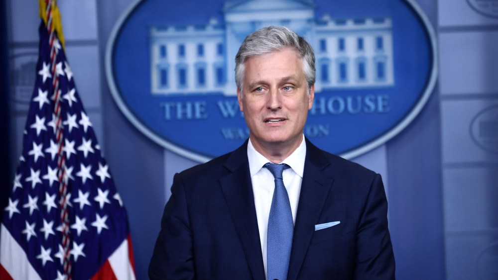 National Security Advisor Robert O'Brien speaks during a press briefing at the White House on Aug. 13, 2020.