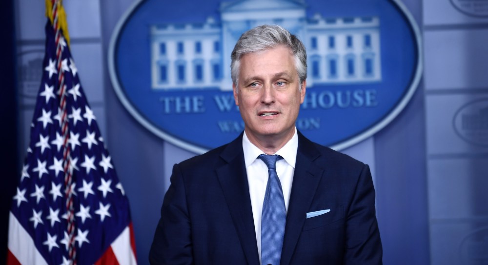 National Security Advisor Robert O'Brien speaks during a press briefing at the White House on Aug. 13, 2020.