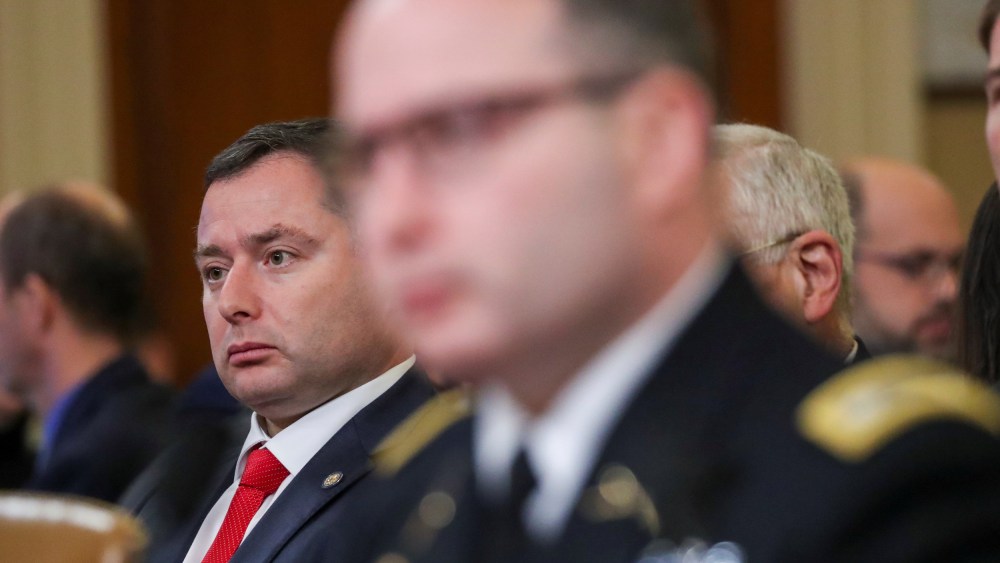 Lt Colonel Vindman testifies at House Intelligence Committee hearing on Trump impeachment inquiry on Capitol Hill in Washington