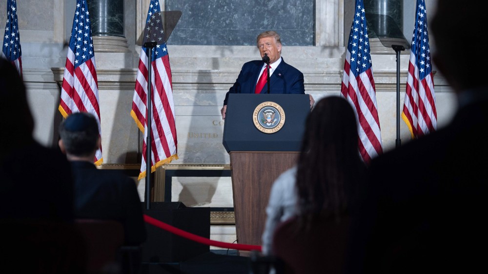 Image: President Donald Trump speaks during the White House Conference on American History at the National Archives in Washington