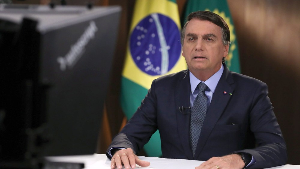 Image: Brazil's President Jair Bolsonaro recording a speech for the 75th General Assembly of the United Nations Council in Brasilia