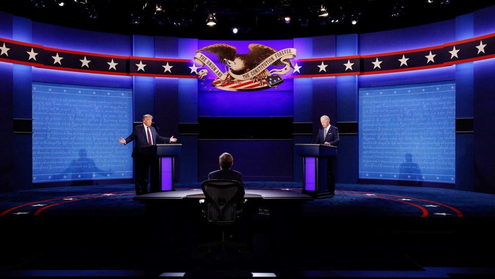 Image: U.S. President Donald Trump and Democratic presidential nominee Joe Biden participate in their first 2020 presidential campaign debate in Cleveland