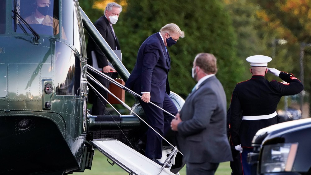 Image: President Trump arrives to spend at least several days at Walter Reed National Military Medical Center in Bethesda, Maryland