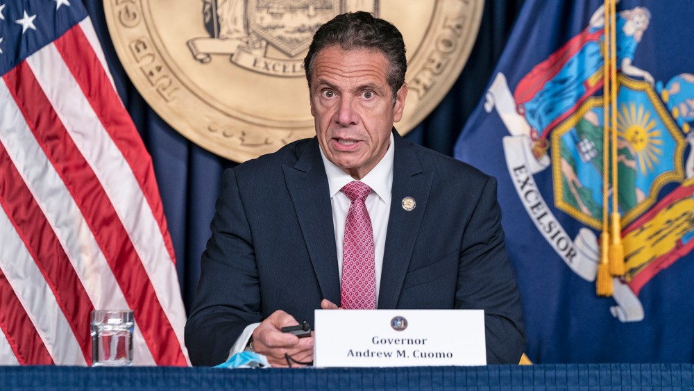 New York State Governor Andrew Cuomo holds daily media